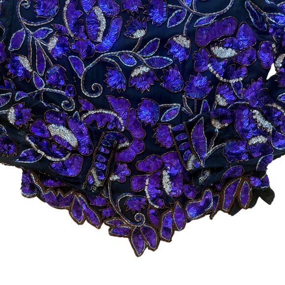 Lawrence Kazar Silk Floral Sequins Beaded Long Sleeve Blouse GORGEOUS! W-L - Picture 10 of 15
